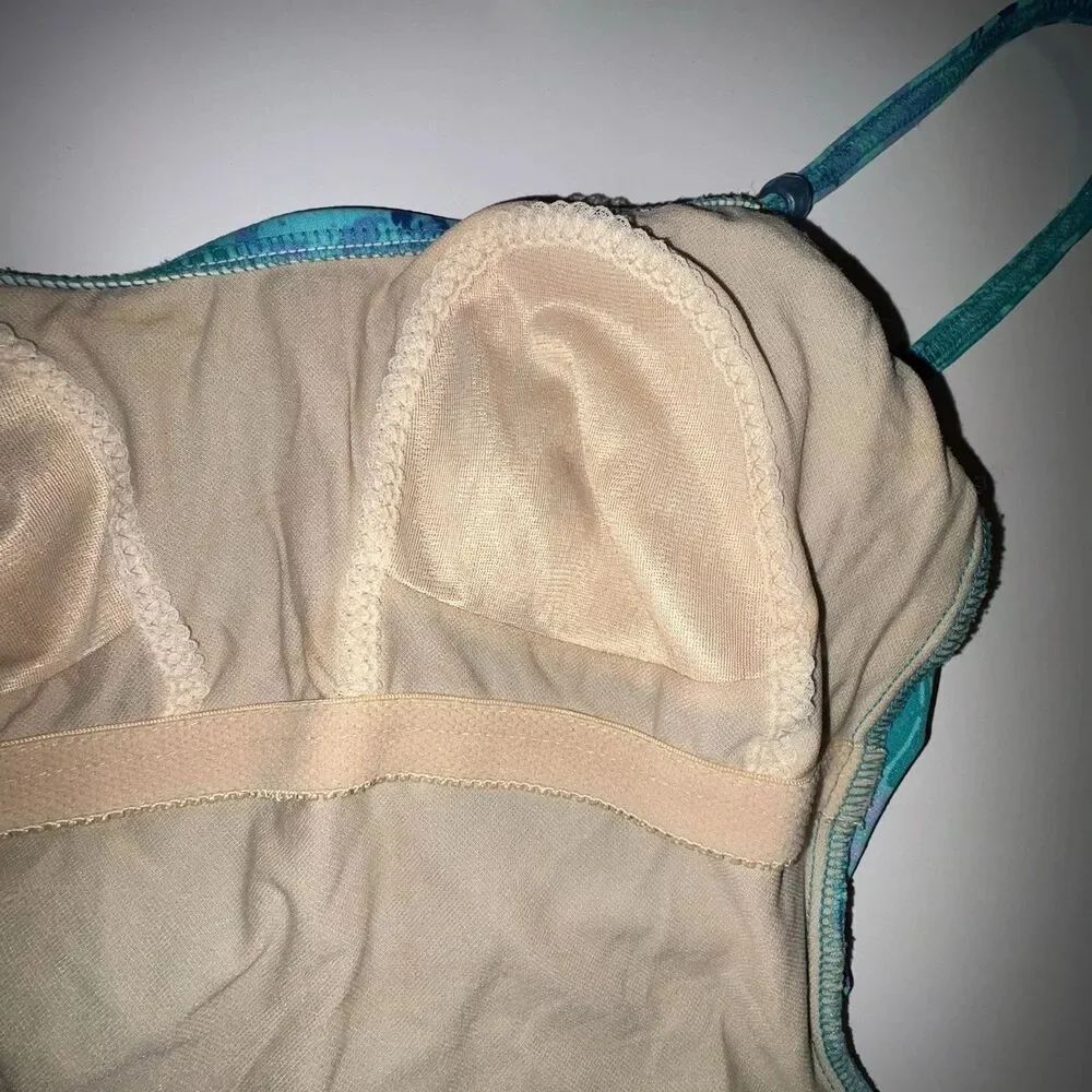 Vtg Cole Of California 90's One Piece Swimsuit Size 8 Blue Floral Metallic Print